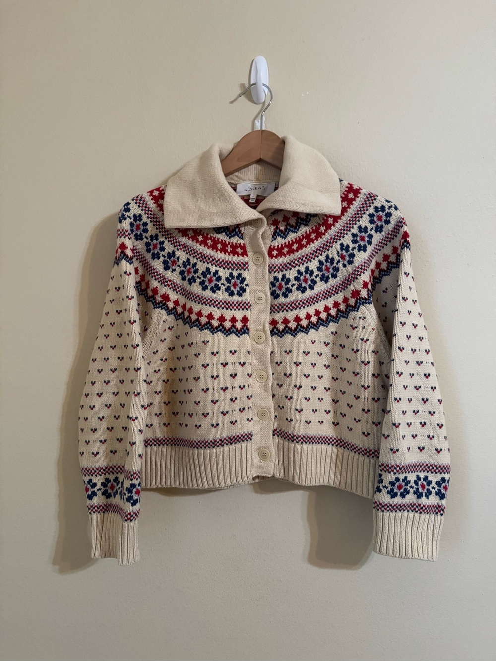 The Great. The Mini Collar Cardigan Sweater Knit Cream 3 Large